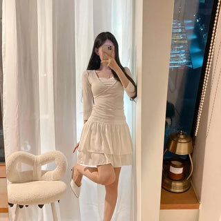 Lace Frill High-Waisted Back Elastic Shorts Mini Skirt
