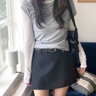 Color Block Layered Long Sleeve T-shirt Set