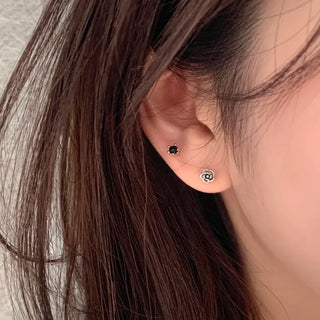 (Set) Antique Rose Piercing Set Black Gemstone Onyx Rose Basic Barbell Surgical Steel 8mm Earrings Labret Bar