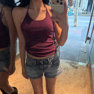 Plain halter sleeveless top