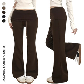 Folding Bootcut Training Long Pants with Slim Waist, Wide Waist, and Tummy Control, Selectable Length