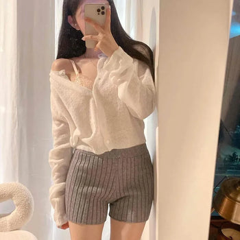 Fuzzy Gold Button Crop Knit Cardigan