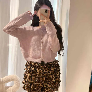 Angora Mohair Soft Fluffy Round Neck Loose Fit Crop Cardigan