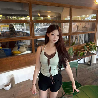 Halter Neck V-Neck Cotton Slim Fit Layered Sleeveless