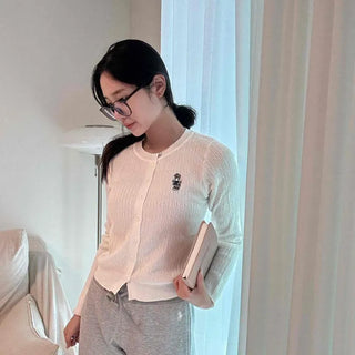 Cable Knit Round Neck Button Slim Fit Knit