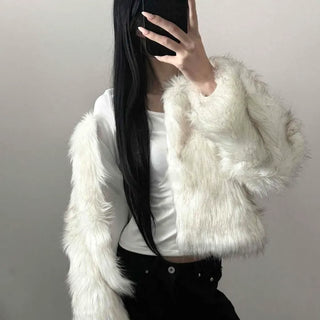 Eco-fur Hooded Cropped Loose Fit Jumper