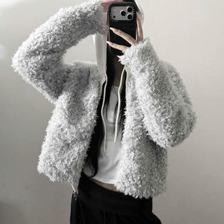 Sherpa Faux Fur Loose Fit Button Long Sleeve Jacket