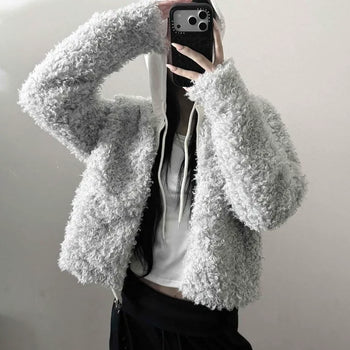 Sherpa Faux Fur Loose Fit Button Long Sleeve Jacket