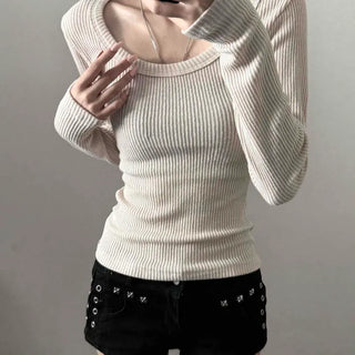Deep U-Neck Ribbed Delicate Fit Delicate Sleeve Wool Knit