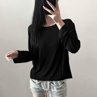 U-Neck Tencel Flowy Soft Cozy Oversized Long Sleeve T-shirt