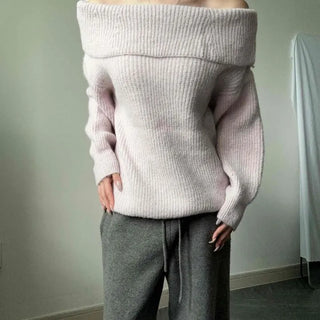 Non-Sagging Elastic Off-Shoulder Ribbed Avant-Fit Knit