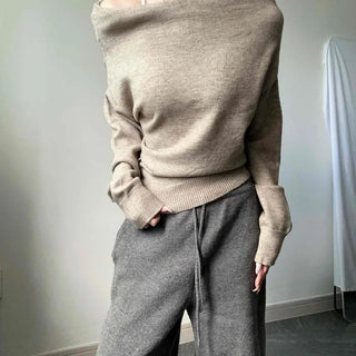 Off-shoulder Delicate Fit Stay-fit Wool Long Sleeve Knit