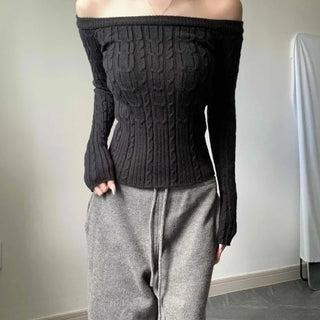 Off-shoulder Cable Knit Thick Slim Fit Knit