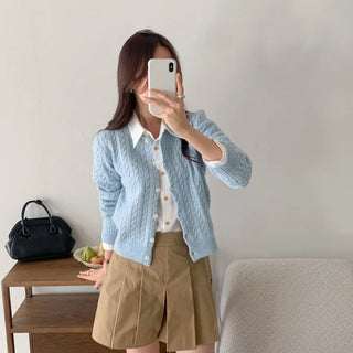 Classic round cable knit cardigan
