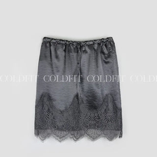 Lace satin midi skirt