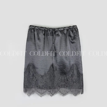 Lace satin midi skirt