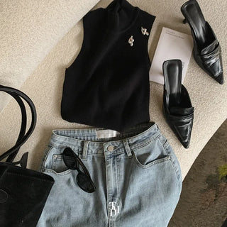 Acro Ribbed Mock Turtleneck Sleeveless