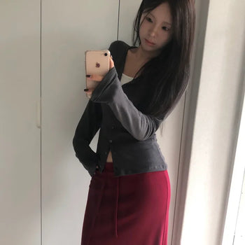*Flowy and Moist💭* Berry Flowy Rayon Autumn Long Skirt