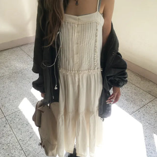 Loe Pintuck Lace Long Layered Bustier Dress