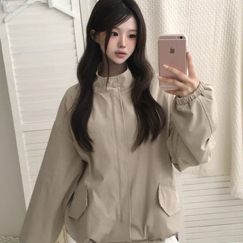 High-Neck String Pocket Boxy Oversized Half Field Jacket Jumper