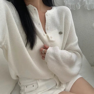 Berrine Linen Round Neck Knit Cardigan