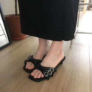 Belt open-toe heels