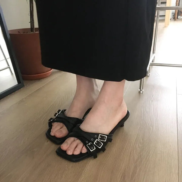 Belt open-toe heels