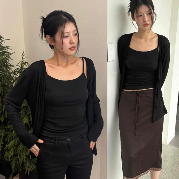 Tencel V-Neck Ribbed Loose Fit Long Sleeve Cardigan
