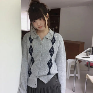 Wona Argyle Collared Cardigan