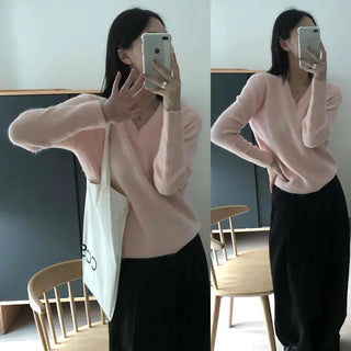 Angora V-neck Loose Fit Long Sleeve Knit