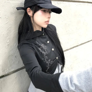 [Y2K/Pinter Color🐈‍⬛] Y2K Lena Rock Chic Crop Layered Zip-Up