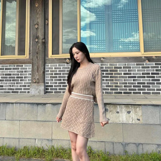 Cable Knit Ribbed Round Neck Crop Delicate Fit Mini Two-Piece Set