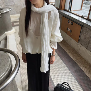 Castle Deep V-Neck Deep U-Neck V-Neck Layered Loose Fit Oversized Long Sleeve Blouse Wedding Guest Look