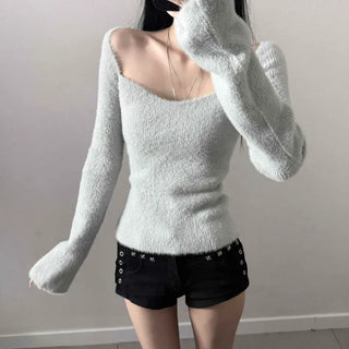 Angora Heart Neck Slim Long Sleeve Inner Knit