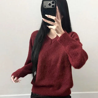 V-Neck Wool Mohair Loose Fit Knit