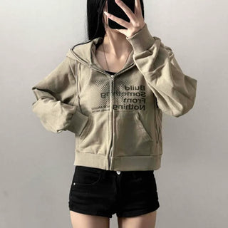 Star Logo Lettering Cotton Zipper Short Basic Fit Zip-Up Hoodie
