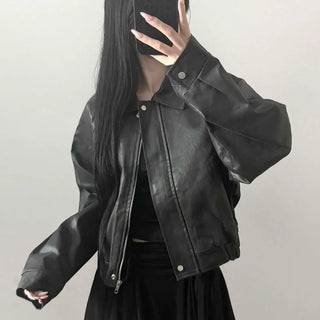 Cracked Leather Zip-Up Oversized Jumper