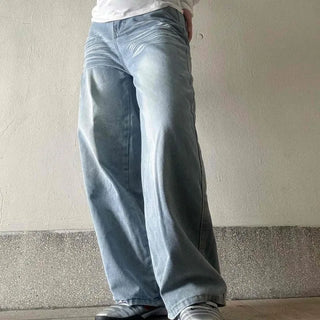 Low-Rise Washed Loose Fit Wide Jeans