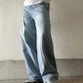 Low-Rise Washed Loose Fit Wide Jeans