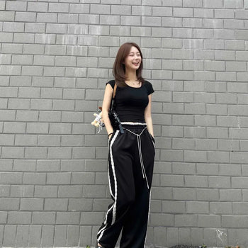 Stretchy Cap Sleeve Round Neck Delicate Fit Crop Short Sleeve T-shirt