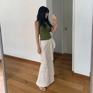 Miel Flower Satin Long Skirt