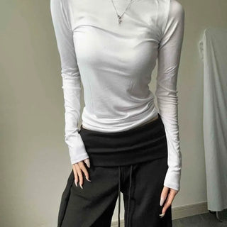 Soft Boat Neck Crop Knit Long Sleeve T-shirt