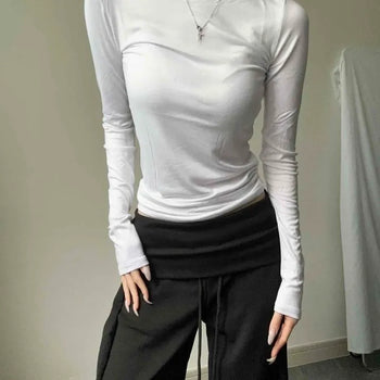Soft Boat Neck Crop Knit Long Sleeve T-shirt