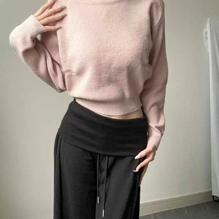 Angora One-Off-Shoulder Boat Neck Loose Fit Crop Knit