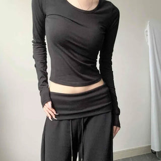 Round Neck Slim Fit Brushed Spandex Inner Long Sleeve T-shirt