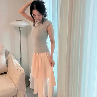 Chiffon Bustier Crop Slim Fit Midi Skirt Two-Piece
