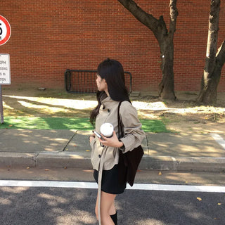 Model's Highly Recommended˚₊· Rib High Neck Half Trench Coat Short Trench Jacket Trench Field Jacket