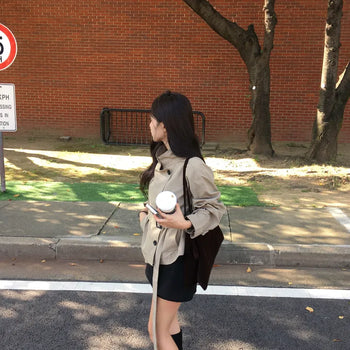 Model's Highly Recommended˚₊· Rib High Neck Half Trench Coat Short Trench Jacket Trench Field Jacket
