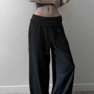 High-Waisted Wide String Folding Sweatpants