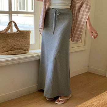 Jeff Ribbed String Maxi Long Skirt